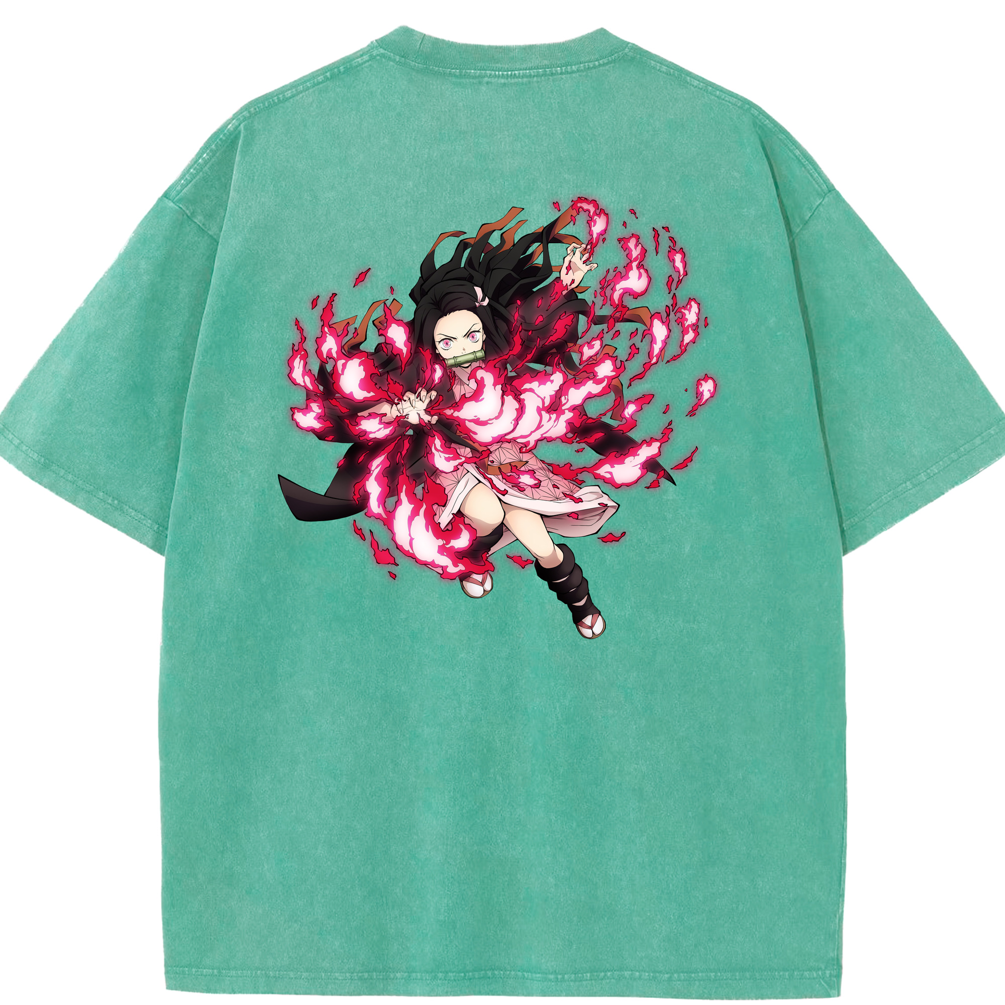 （画像用） 鬼滅の刃（きめつのやいば）竈門 禰󠄀豆子／かまど ねずこ Kamado Nezuko 綿100% ヴィンテージ風 半袖Tシャツ（背面プリント）